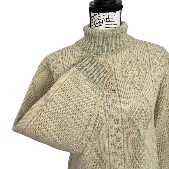 Vintage 1960s Towncraft Penneys Turtleneck Sweater 100% Wool Aran Jumper Sz L - Picture 4 of 10